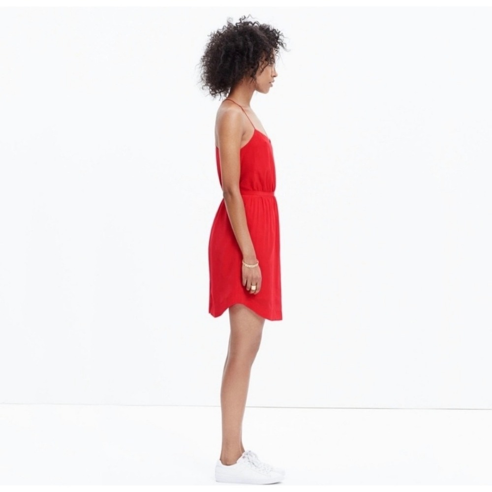 Madewell Red Silk T-Back Mini Dress with Pockets‎ Size 4 - Picture 2 of 6